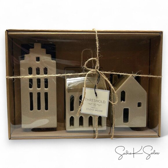 3pc Ceramic Village LED Tea Light Holder Set - Threshold Studio McGee 2024 - Picture 5 of 6